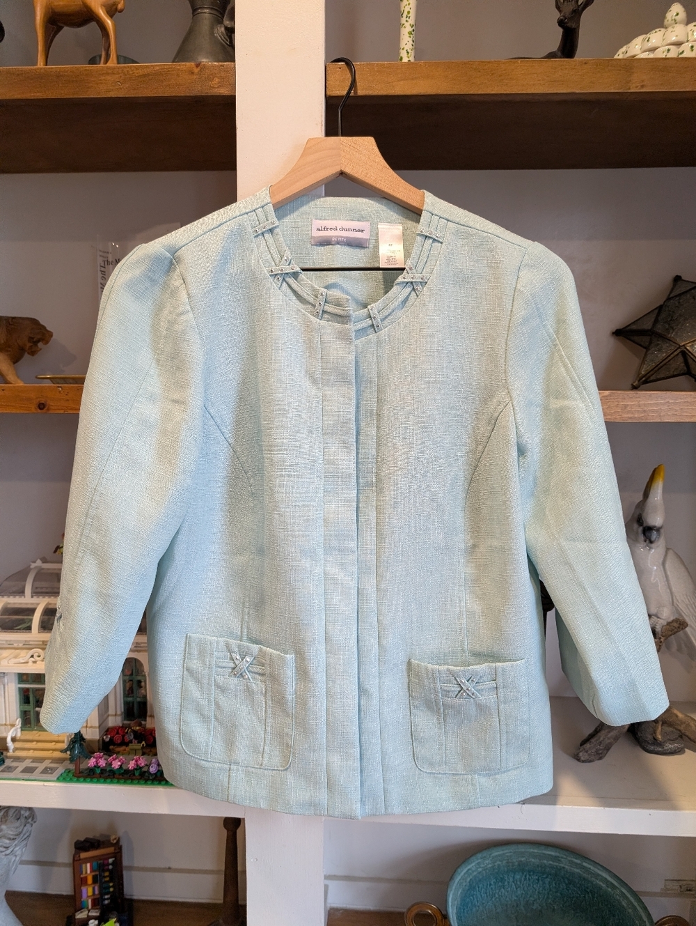 Alfred Dunner Petite Sea Green Bejeweled 50s Style Blazer Size 6 Petite